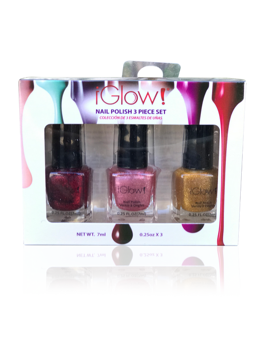 IGlow Nail Polish 3Pk (Sparkle Shades - Golden, Watermelon, Jam)