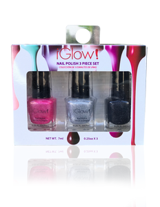 IGlow Nail Polish 3Pk (Sparkle Shades - Hot Pink, Silver, Royal Black)