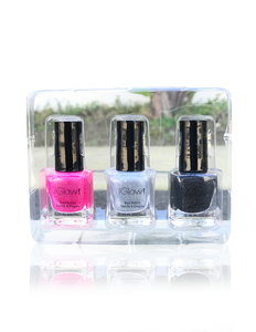 IGlow Nail Polish 3Pk (Sparkle Shades - Hot Pink, Silver, Royal Black)