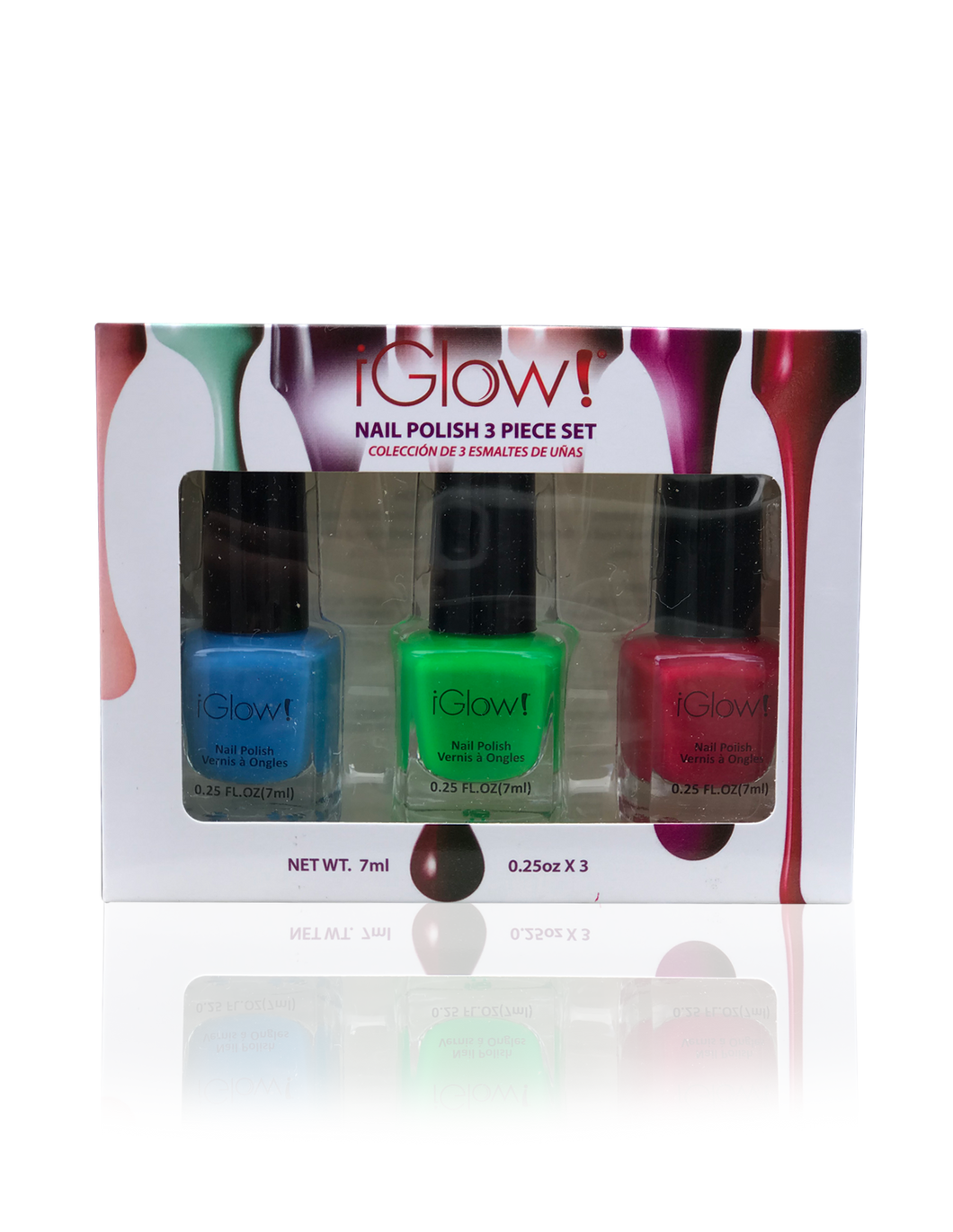 IGlow Nail Polish 3Pk (Shades - Blue, Green, Rose Red)