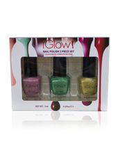 Load image into Gallery viewer, IGlow Nail Polish 3Pk (Sparkle Shades - Rose Pink, Fern Green, Yellow)