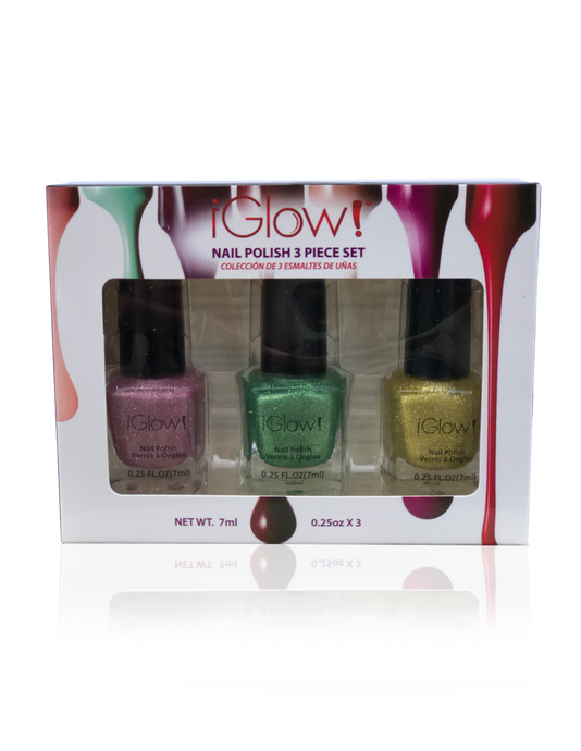 IGlow Nail Polish 3Pk (Sparkle Shades - Rose Pink, Fern Green, Yellow)