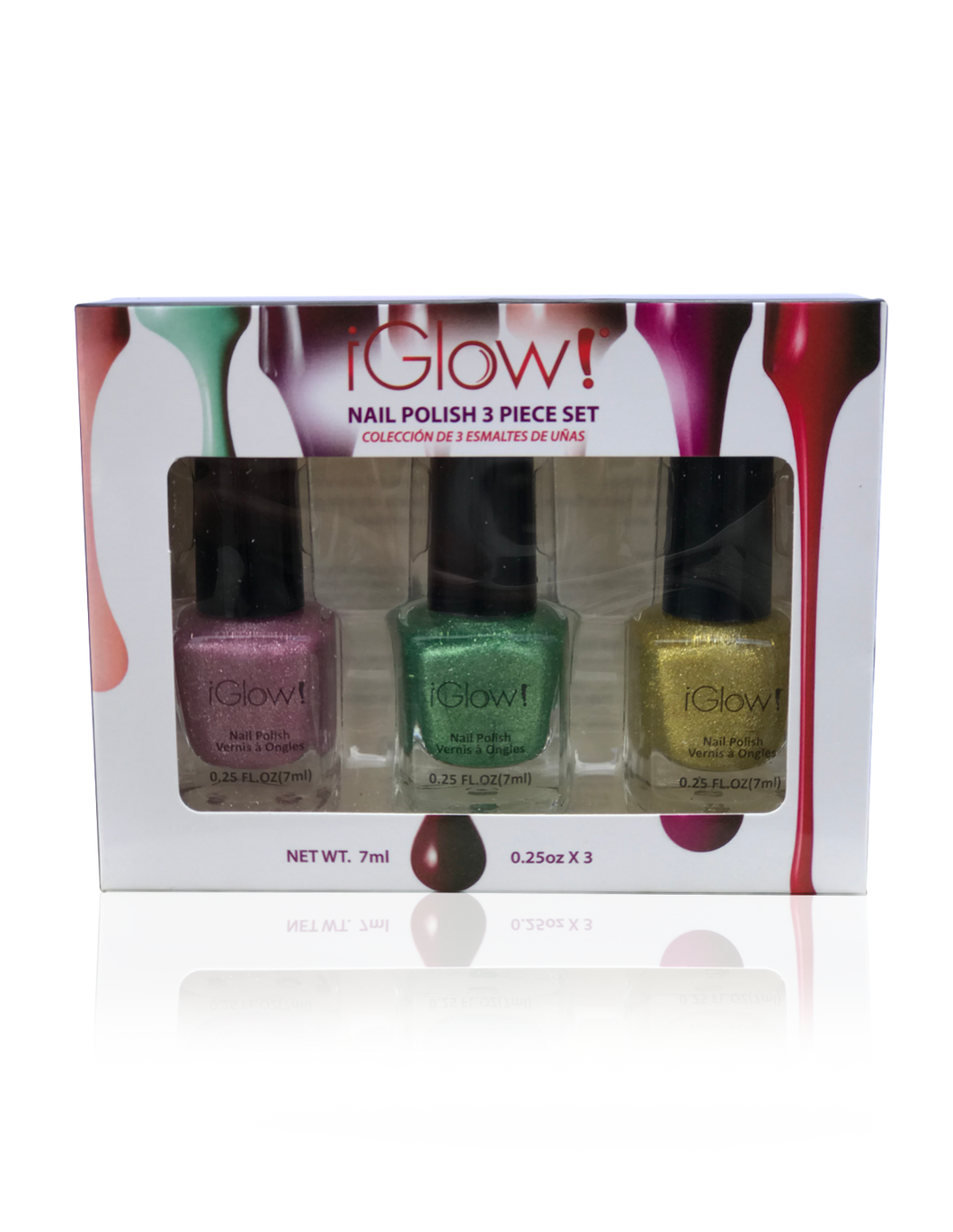 IGlow Nail Polish 3Pk (Sparkle Shades - Rose Pink, Fern Green, Yellow)